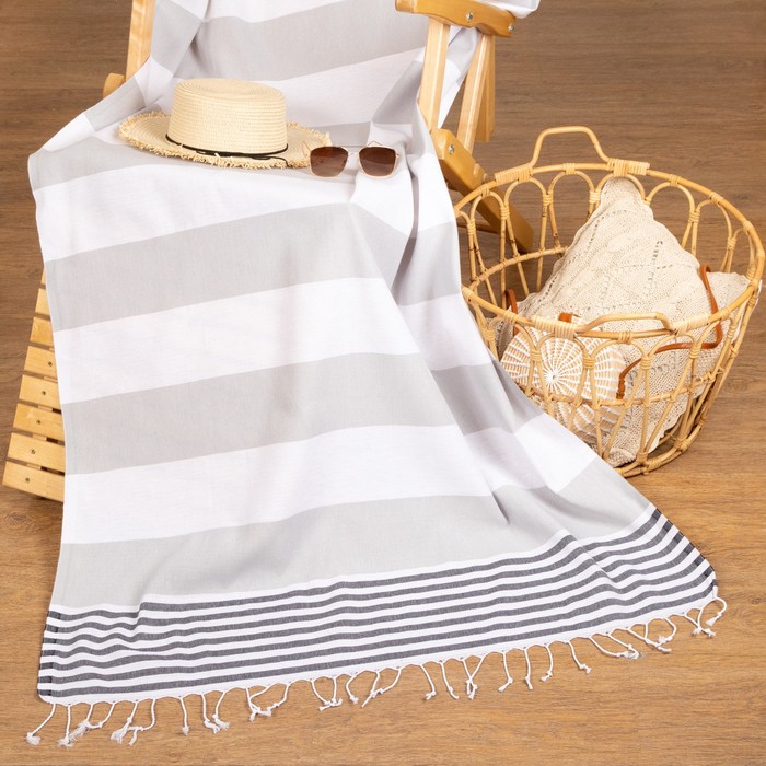 Полотенце - пештемаль пляжное «Фортуна», 100×180 см, хлопок 100%, серое - Фото 1