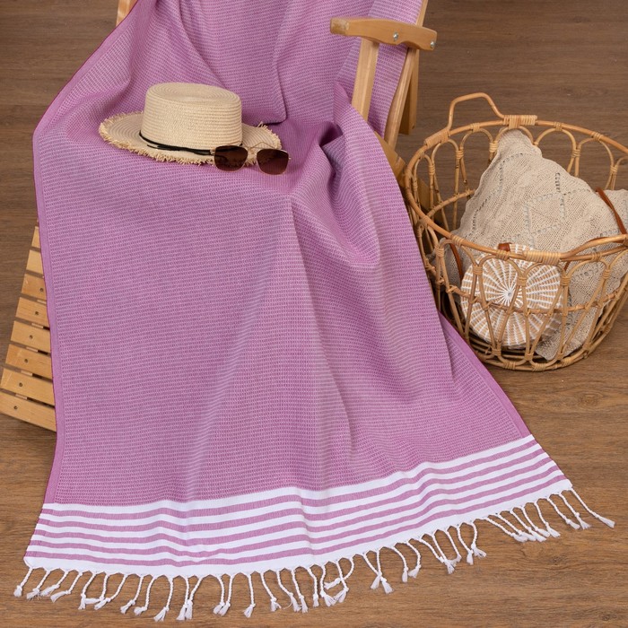 Полотенце - пештемаль пляжное Waffle, 100×180 см, хлопок 100 %, розовое - Фото 1
