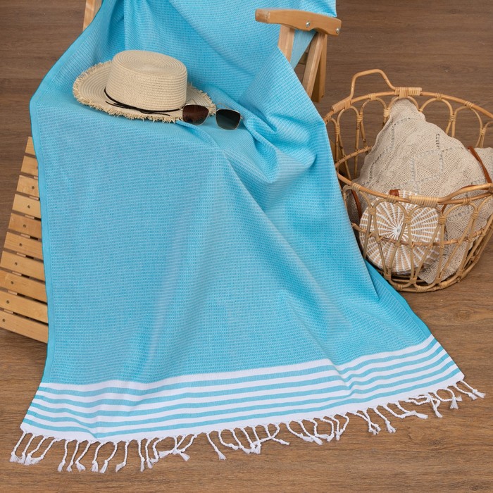 Полотенце - пештемаль пляжное Waffle 100×180 см, хлопок 100%, голубое - Фото 1
