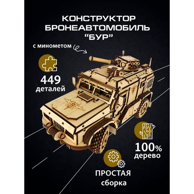 Сборная модель «Бронеавтомобиль. БУР», 449 деталей, 32х14х17 см