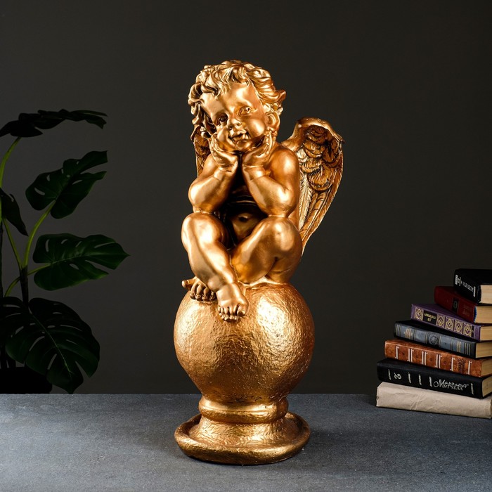 Фигура "Ангел на шаре" большой бронза 22х22х65см - фото 1911182638