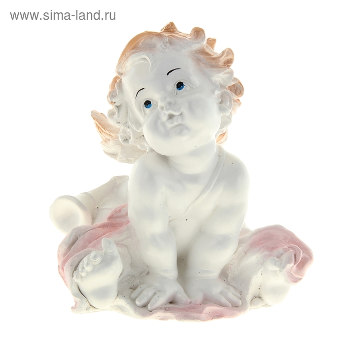 Фигура "Ангел с дудкой малый" белорозовый 10х17х16см - Фото 1