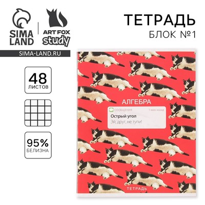 Тетрадь в клетку, предметная, 48 л.,на скрепке, А5 «УВЕДОМЛЕНИЯ. Алгебра»