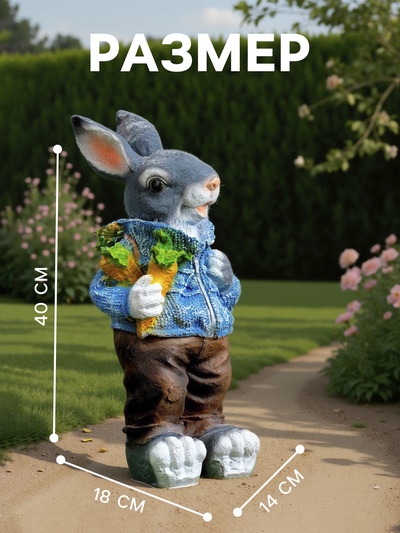 Садовая фигура из полистоуна «Зайка с морковкой и рюкзаком», 40×14×18 см
