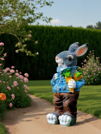 Садовая фигура из полистоуна «Зайка с морковкой и рюкзаком», 40×14×18 см