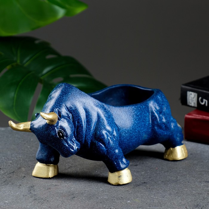 Подставка для мелочей «Бык», полистоун под синий мрамор, 12×24×11 см - Фото 1