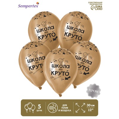 Воздушный шар латексный 12" «Школа - это круто!», золото хром, 5 шт.