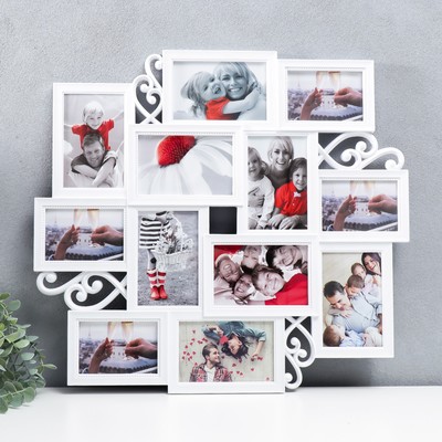 Фоторамка пластик на 12 фото 9х13, 10х15 см "Коллаж воспоминаний" белая 51х54,5 см 2751093