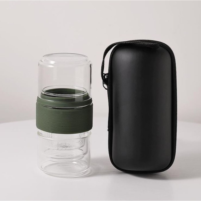 Портативный чайный сервиз в чехле ДЖЕКИЧАЙ, на 2 персоны, ёмкость 180 мл, пиалы 120 мл, стекло