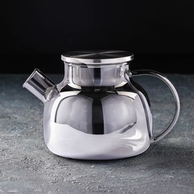 Чайник стеклянный заварочный «Глори», 1 л, с металлическим ситом, цвет серый