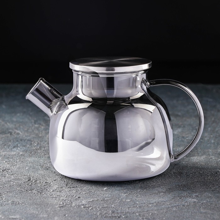 Чайник стеклянный заварочный «Глори», 1 л, с металлическим ситом, цвет серый - Фото 1