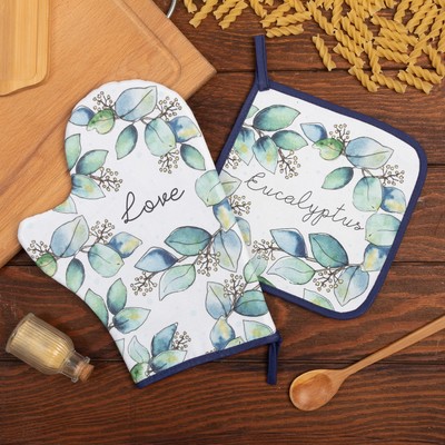 Кухонный набор Flower mood, варежка-прихватка 20×28 см, прихватка 19×19 см, 100% хлопок