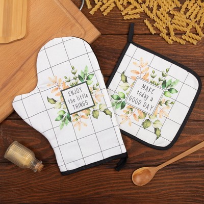 Набор Кухонный «Flora», варежка-прихватка 20×28 см, прихватка 19×19 см, 100% хл