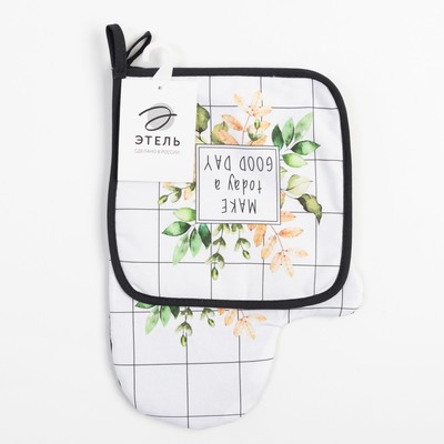 Кухонный набор «Этель» Flora, варежка-прихватка 20×28 см, прихватка 19×19 см, 100% хлопок