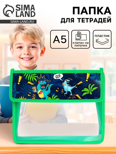 Папка для тетрадей, А5, пластиковая, 23×19×5 см «Дино»