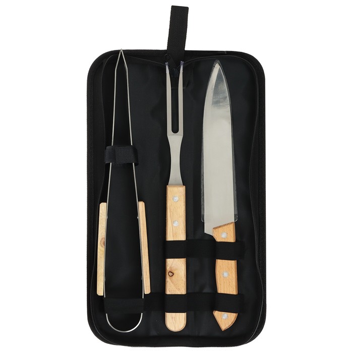 Набор для барбекю Maclay: нож, вилка, щипцы, 33 см - фото 1908882439