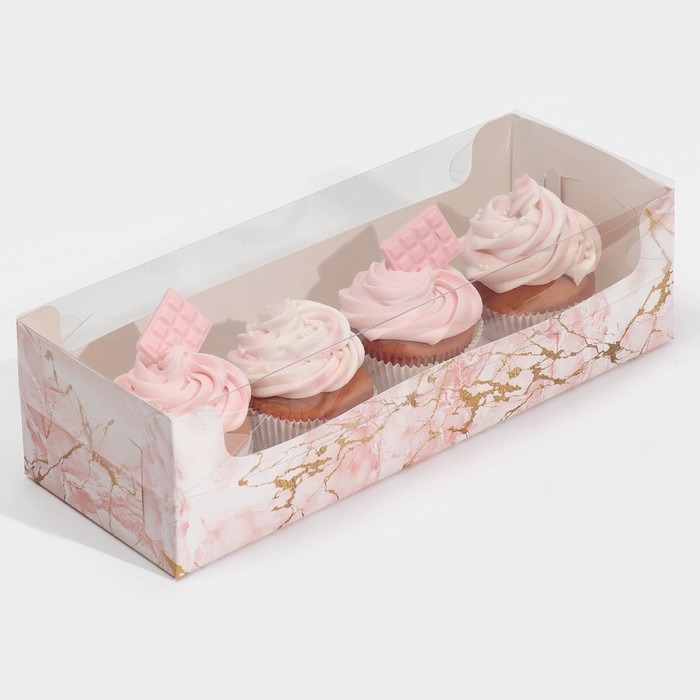 Коробка кондитерская с PVC-крышкой, упаковка, «Розовый мрамор», 30 х 8 х 11 см