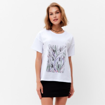 Футболка женская MINAKU с фирменным принтом, белая, размер 42