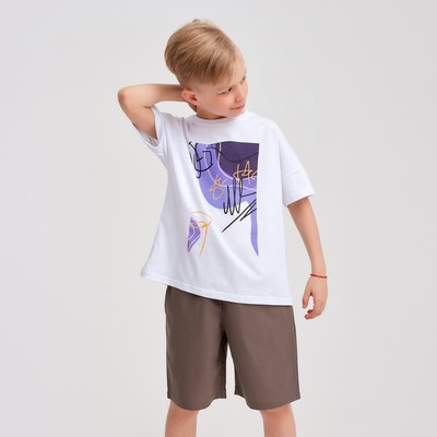 Футболка детская MINAKU Colors, цвет белый/фиолетовый, рост 158