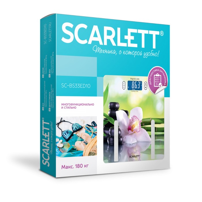 Весы напольные Scarlett SC-BS33ED10, электронные, диагностические, до 180 кг, "цветы" - фото 51356701