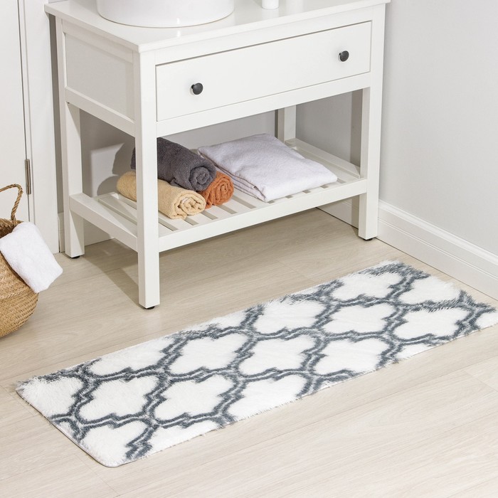 Коврик для дома Доляна «Пушистик. Вензель», 45×120 см, цвет серо-белый - Фото 1