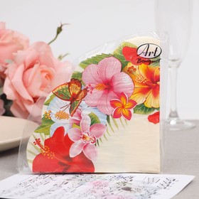 Салфетки бумажные "Art Bouquet" Тропические цветы, 3 слоя, 12 листов, d 32