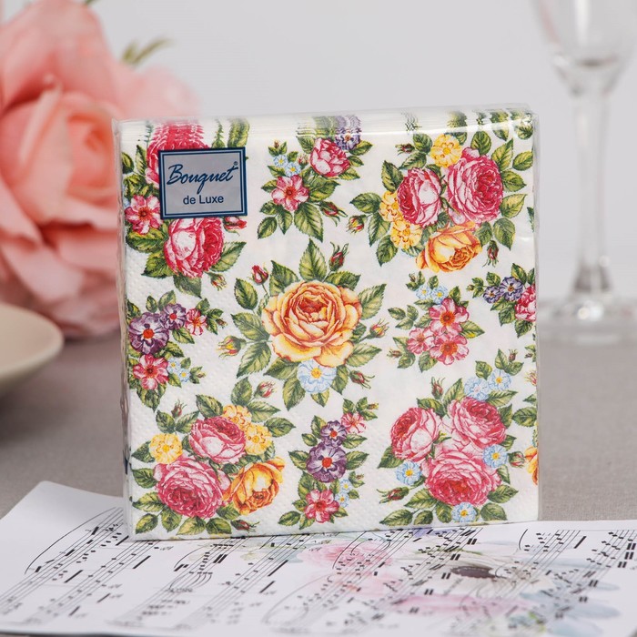 Салфетки бумажные "Bouquet de Luxe" Поле роз, 3 слоя,24x24, 25 листов - Фото 1