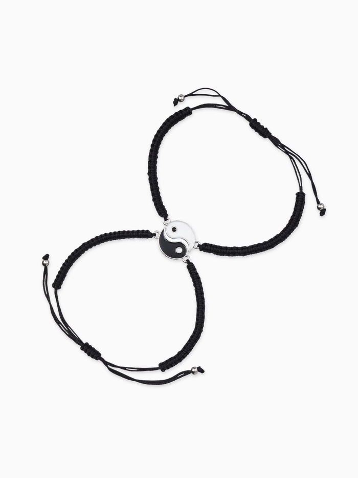 Браслеты парные «Неразлучники» инь-ян, толстая нить, чёрно-белые, d=7 см - Фото 1