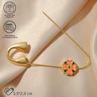 Булавка уно «Цветок», 6,5 см, цвет розово-зелёный в матовом золоте - Фото 1