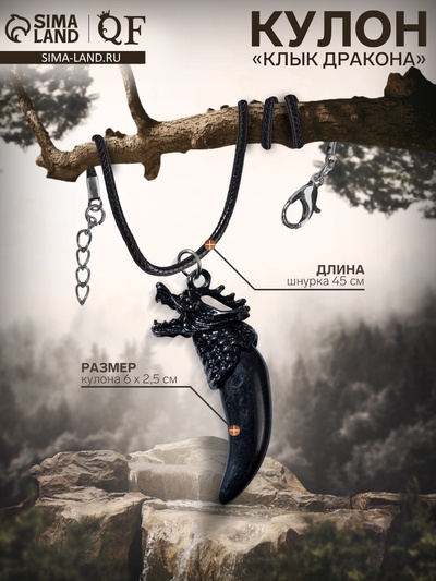 Кулон унисекс «Клык дракона», чёрный на чёрном шнурке, 45 см