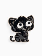 Брошь «Котик» с большими глазами, цвет чёрный в золоте - Фото 1