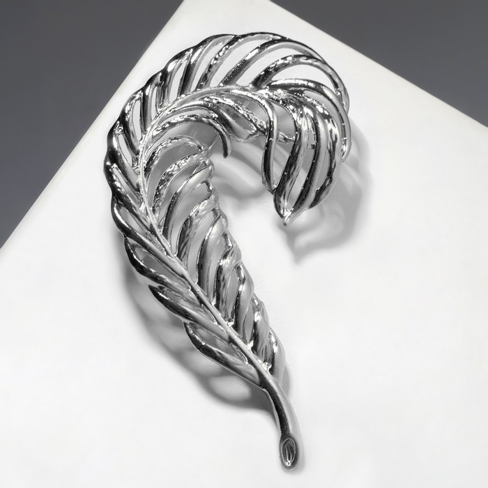 Брошь «Перо» завиток, цвет серебро - Фото 1