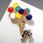 Брошь «Клоун» с воздушными шарами, цветная в золоте - Фото 1