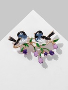 Брошь «Птички» на цветочной ветви, цветная в золоте - фото 59995908