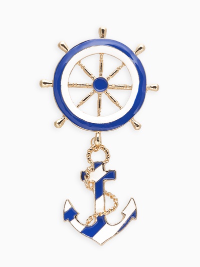 Брошь «Морской набор», цвет бело-синий в золоте