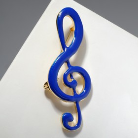 Брошь "Скрипичный ключ" крупный, цвет синий в золоте