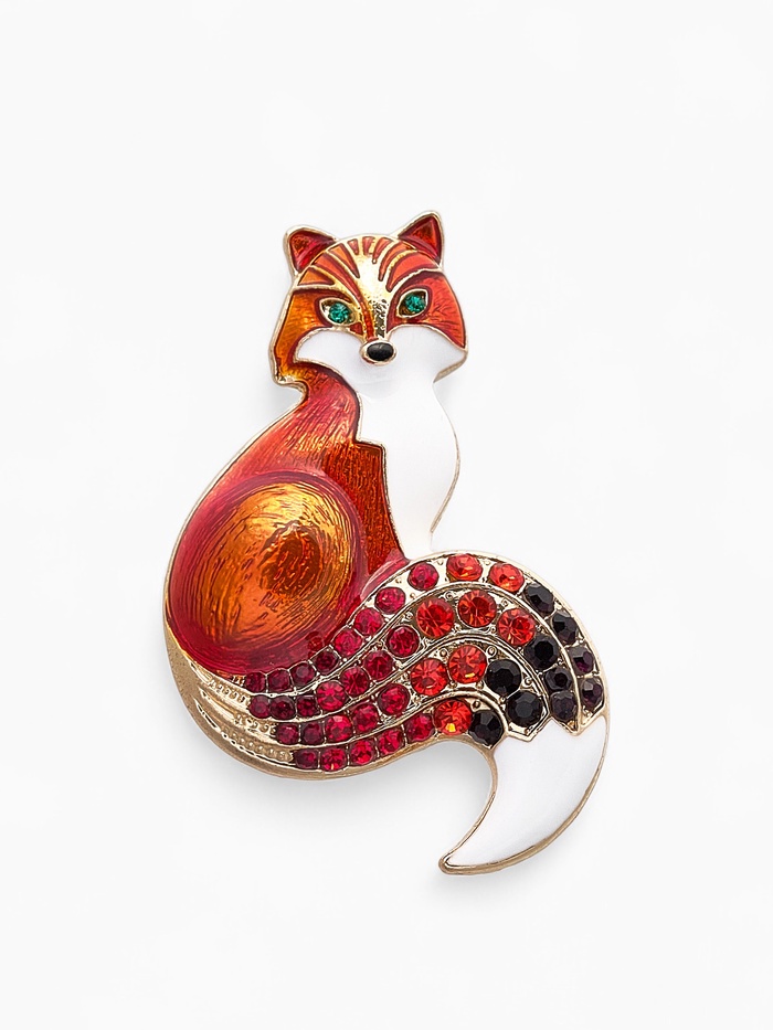 Брошь «Лисица», цветная в золоте - Фото 1