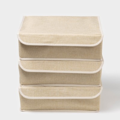 Органайзеры для хранения белья «Пастель», 3 шт., с крышкой, 31.5×25×10 см, бежевые