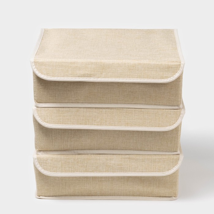 Органайзеры для хранения белья «Пастель», 3 шт., с крышкой, 31.5×25×10 см, бежевые - Фото 1
