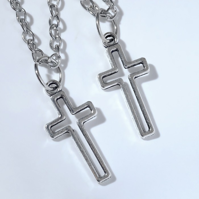 Кулоны «Неразлучники» кресты полые, цвет серебро, 45 см - Фото 1