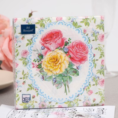 Салфетки бумажные "Art Bouquet" Розовый сад, 3 слоя,33x33, 20 листов