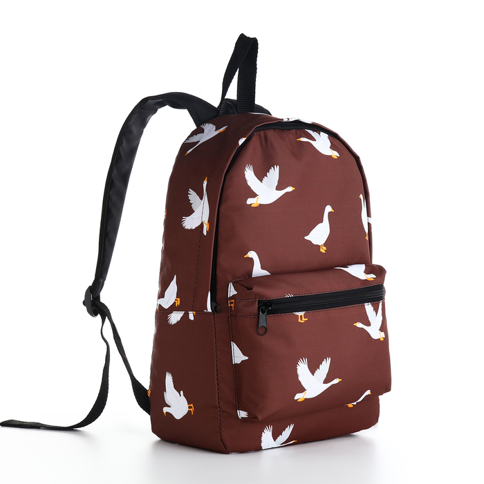 Рюкзак школьный из текстиля на молнии, наружный карман, цвет коричневый - Фото 1