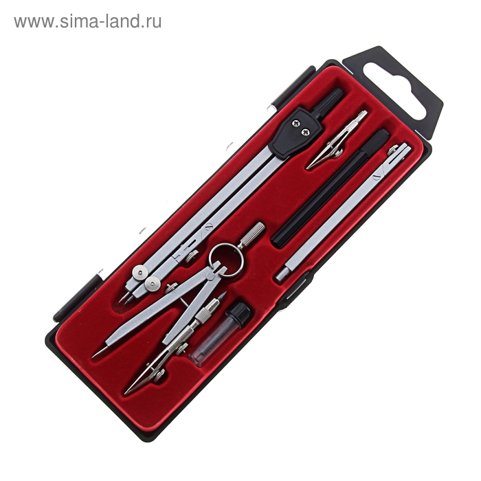 Набор чертежный 6 предметов, в пластиковом пенале - Фото 1