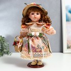 Кукла коллекционная керамика "Клара в платье с розами, шляпке и с корзинкой" 30 см - фото 51049124
