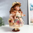 Кукла коллекционная керамика "Клара в платье с розами, шляпке и с корзинкой" 30 см - фото 3754978