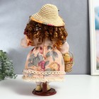 Кукла коллекционная керамика "Клара в платье с розами, шляпке и с корзинкой" 30 см - фото 6579008