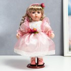 Кукла коллекционная керамика "Флора в бело-розовом платье и лентой на голове" 30 см - фото 18570395