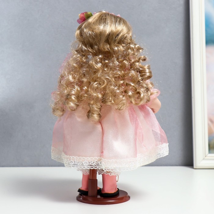 Кукла коллекционная керамика "Флора в бело-розовом платье и лентой на голове" 30 см - фото 1897156180