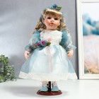 Кукла коллекционная керамика "Флора в бело-голубом платье и лентой на голове" 30 см - фото 3782895