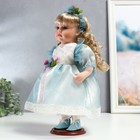 Кукла коллекционная керамика "Флора в бело-голубом платье и лентой на голове" 30 см - фото 6579032